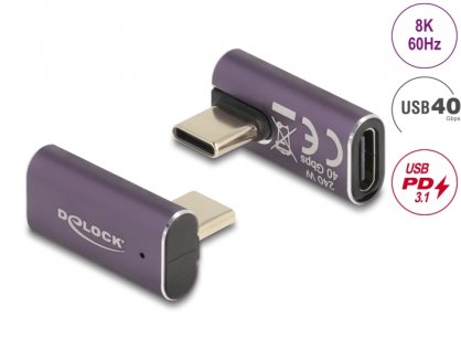 Adaptor USB 4 type C 8K60Hz/240W unghi 90 grade stanga/dreapta T-M, Delock 60288